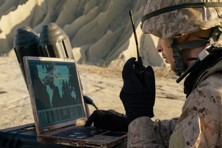 Solider with laptop and radio C5ISR capabilities
