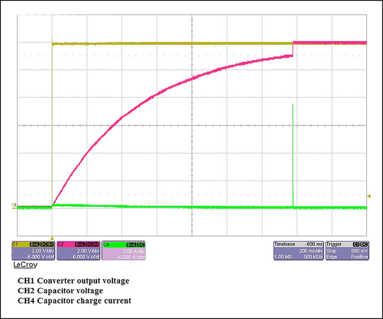 12V<sub>DC</sub> converter charging a 10KµF capacitor