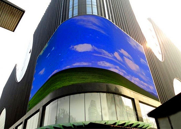 Three-dimensional LED lights on corner of building image